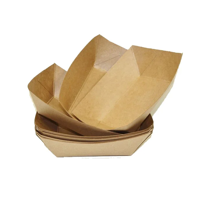 Kraft paper food tray ,disposable kraft paper boat tray with PLA coating fast food paper tray
