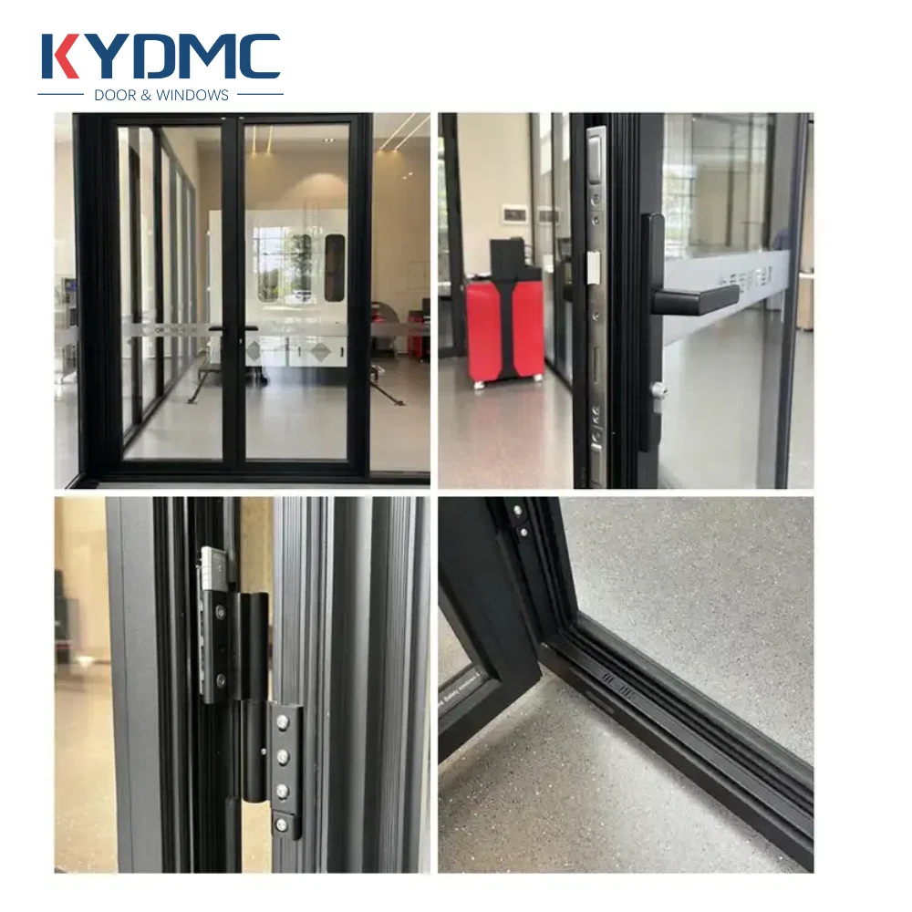Modern German hardware windproof aluminum double glass French double casement swing door for villa