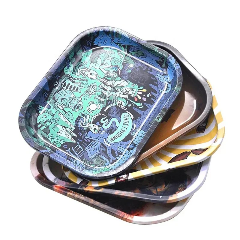 Custom printed hemp tobacco tin rolling trays smoking metal serving tray wholesale