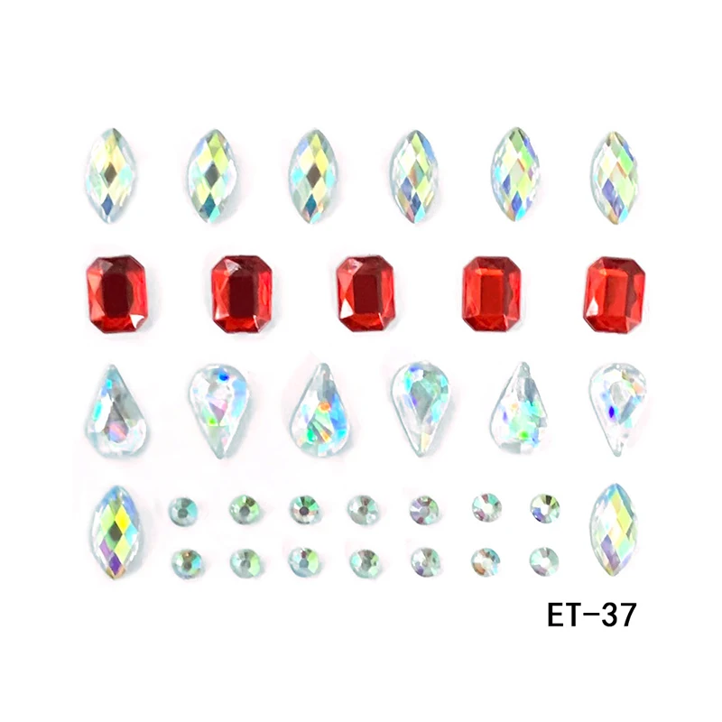New Design 26 Styles Single Glued DIY Eye Jewel Stickers Forehead Face Crystal Rhinestone Acrylic Gems Decorative Stickers