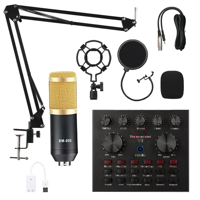 BM 800 Studio Microphone Kits With V8 Sound Card BM800 Condenser Professional Microphone For Computer Recording Podcast TikTok