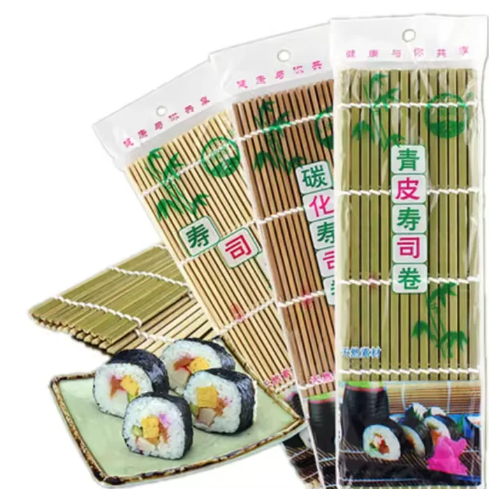 High quality janpases style bamboo leaf frozen masago roe 27cm 24cm white and green bamboo sushi rolling mat for sushi food