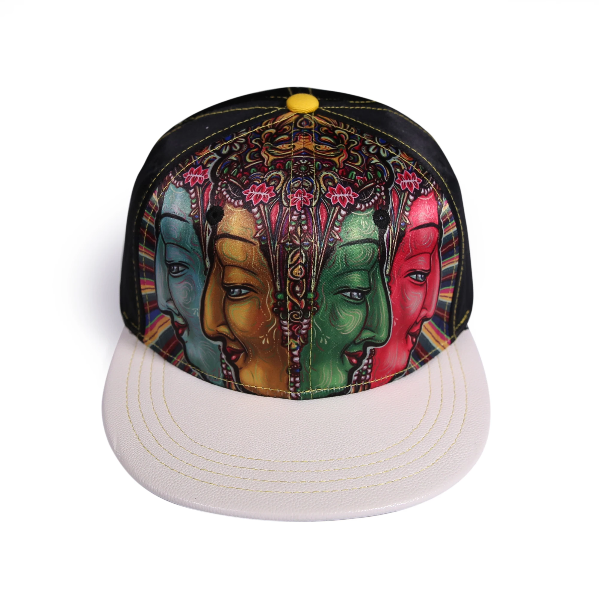 Wholesale Vintage Snapback Hat Indian Pattern 3D Printing Leather Flat Brim Caps Snapback