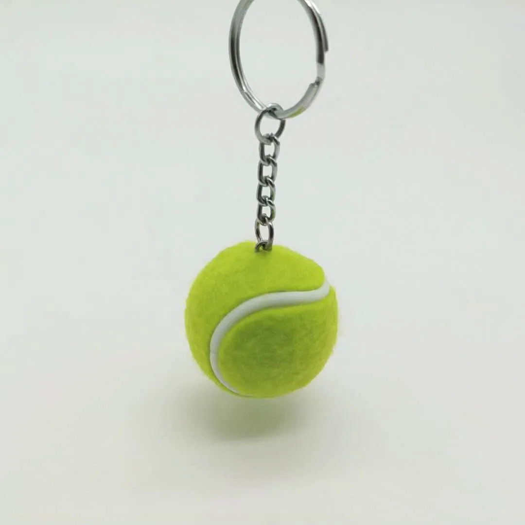 Wholesale custom cute 3d fur tennis ball key chain with logo