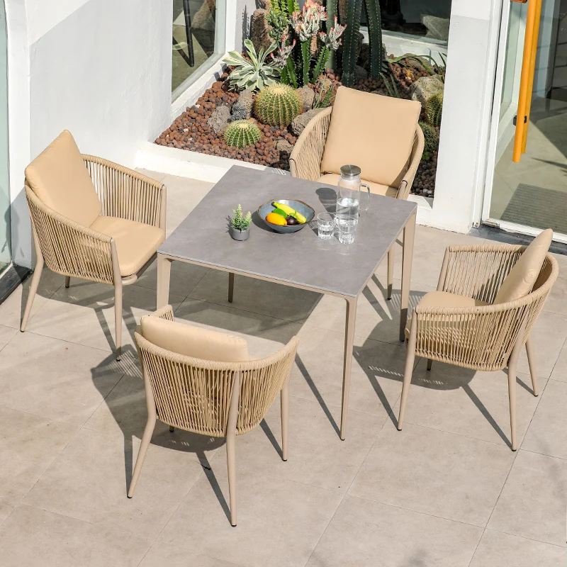 High Quality Waterproof aluminium Garden Dining Table And Chairs Rope Rattan With cushion Furniture sets Air restaurant