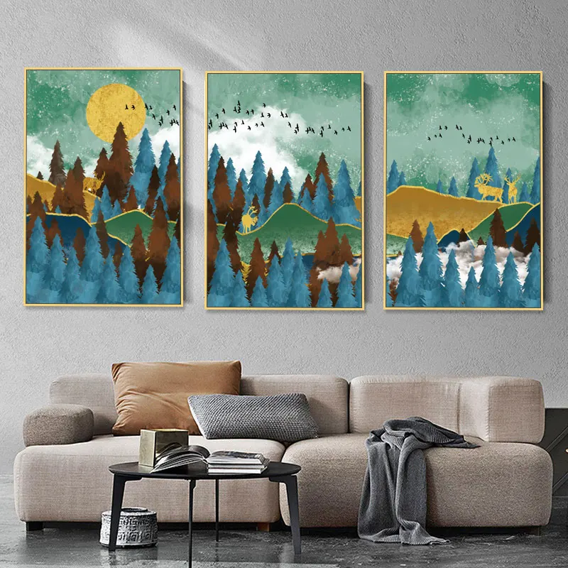 Framed Forest Night Sky Decorative Landscape Picture High Quality Print 3 Panel Art Canvas Painting
