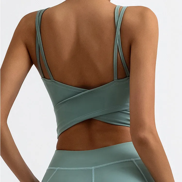 YIYI With Padded Hollow Out Naked Feeling Workout Tops Cross Back High Stretchy Sports Fitness Tank Tops High Impact Sports Bra