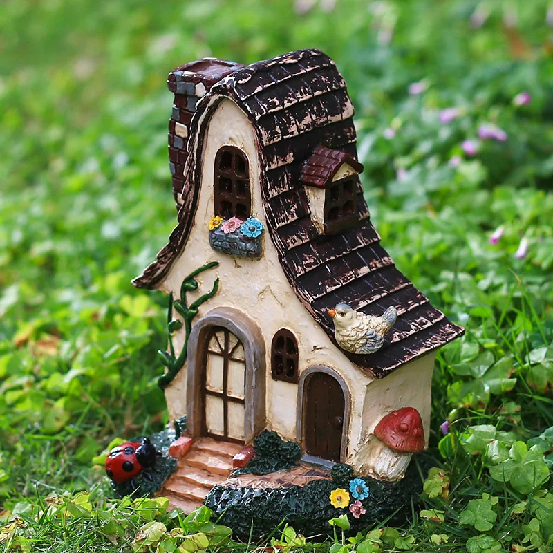  Time Slow 1pcs Fairy House Resin Crafts Outdoor Balcony Villa Ornament Garden Room Decor Miniature Landscape Cartoon