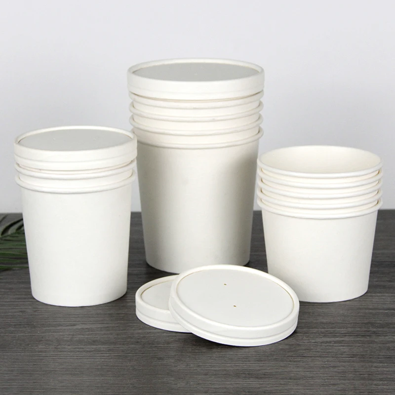 8oz 12oz 16oz 26oz 32oz Plain White paper disposable custom design packaging hot soup noodle paper cup paper lids