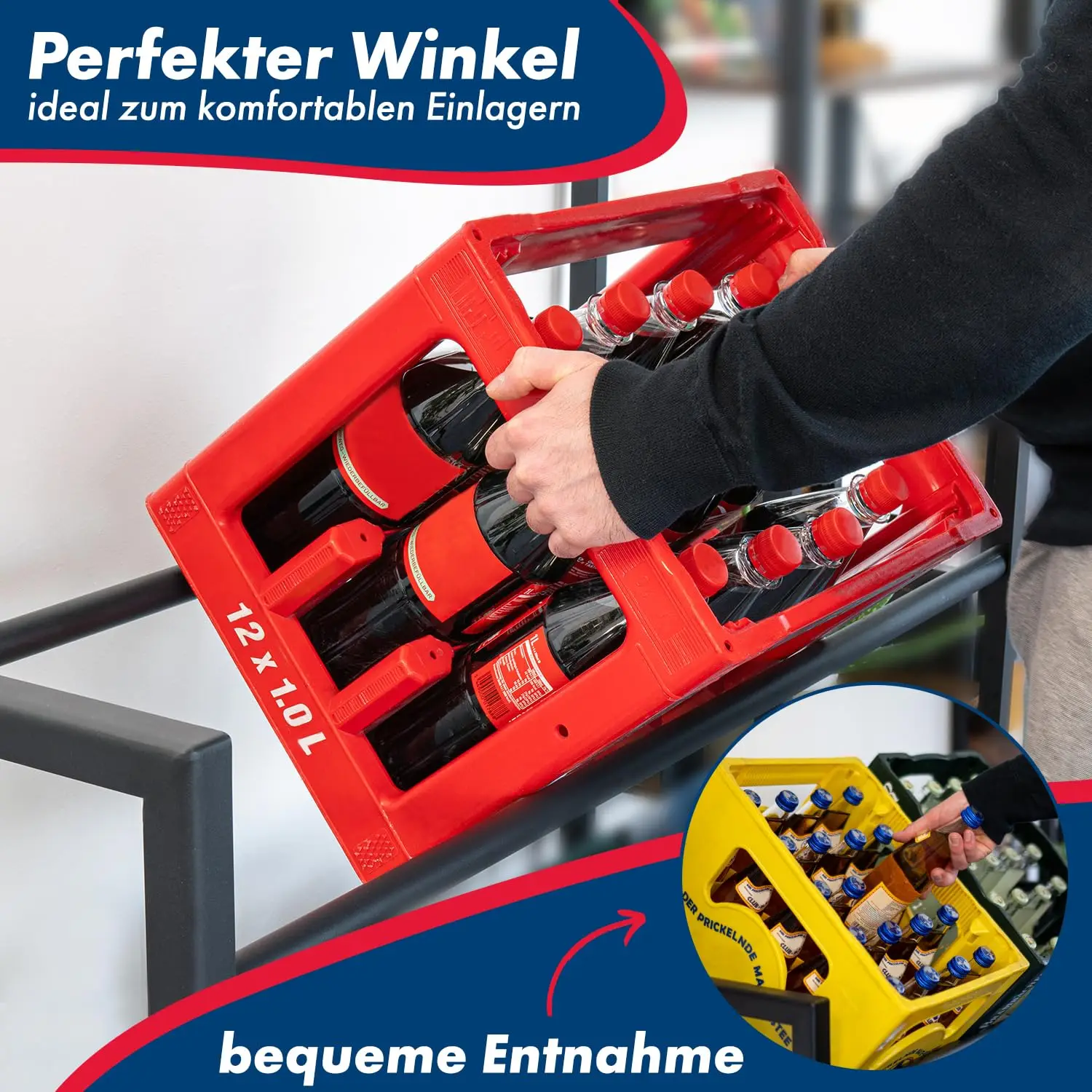 Drinks Crate Rack Black - Space-Saving Metal Shelf Black for Storage and Easy Handling of Drink Crates