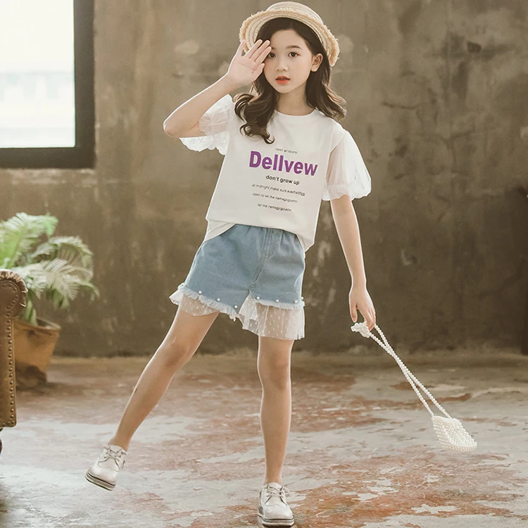 Lace 3D Skirt For 4 - 16 Yrs Teenage Girls 2020 New Summer Kids Clothes Fashion School Big Girl Denim Spring Simple Skirt