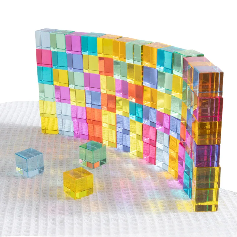 Wholesale Acrylic toy Blocks Set of 100 Multicolored Acrylic Cubes With Wooden Box
