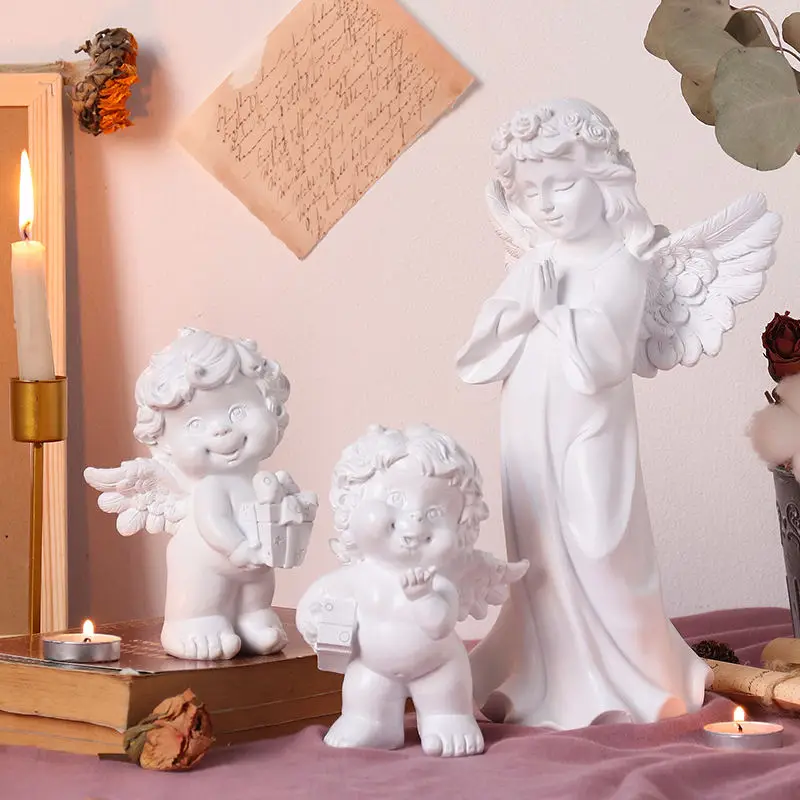 Angel Statue Crafts Decoration Resin Northern Europe Art Family Living Room Decoration White Nordic Resin Angel Ornaments CN;ZHE