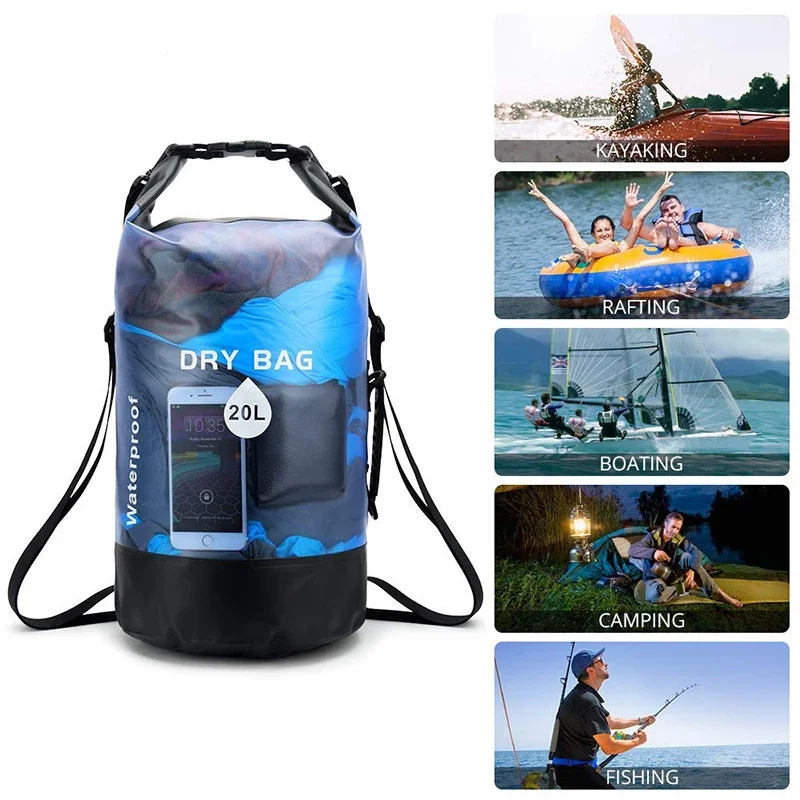 Factory PVC Waterproof Dry Bag Backpack 10L 20L Transparent Factory Boat Sack Gear Backpack Waterproof Dry bag for swim