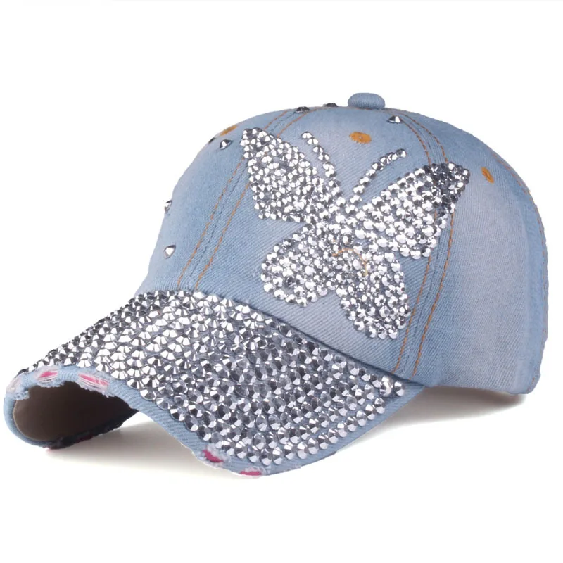 2022 New Stylish Butterfly Rhinestone Sport Caps  Luxury Women Baseball Hat