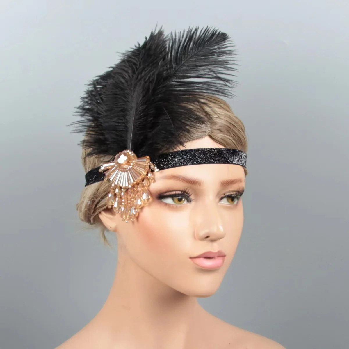Vintage Women Flapper Headpiece Flapper Headband 1920s Great Gatsby Headdress Bridal Evening Party Feather Headband for Women