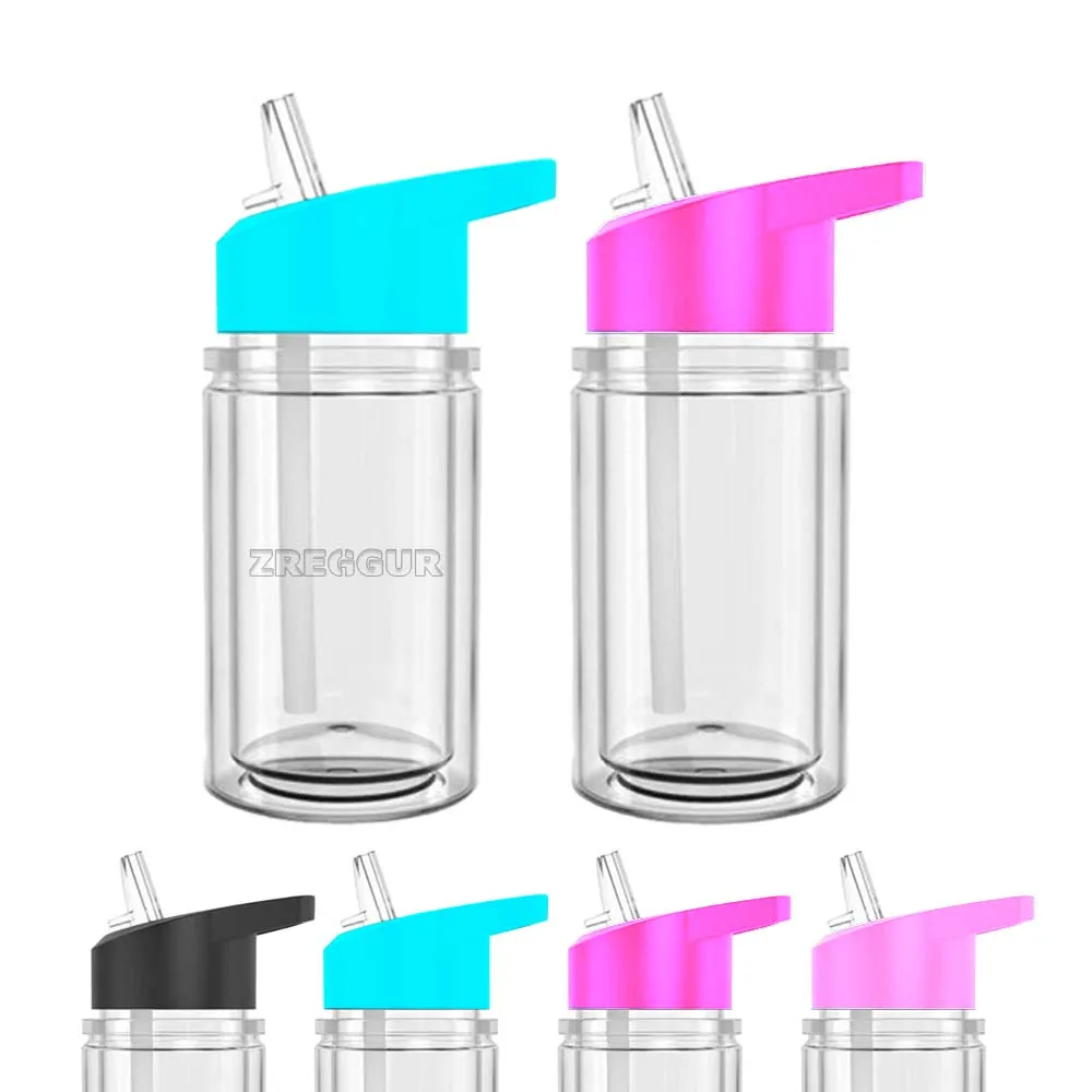 Custom Logo New Multi Colors Double Wall Snowglobe Water Bottles Personalized 10Oz 300Ml Plastic Snow Globe Tumbler Pre Drilled