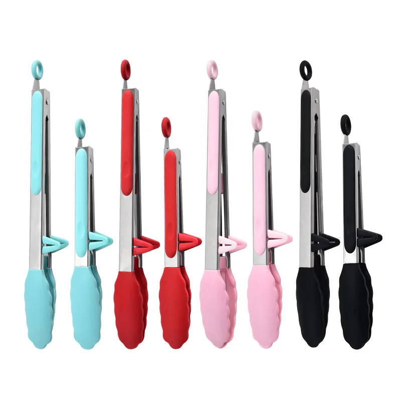 Stainless Steel Non-slip Grip Food Grade Silicone tip Food Tong with triangle Stand