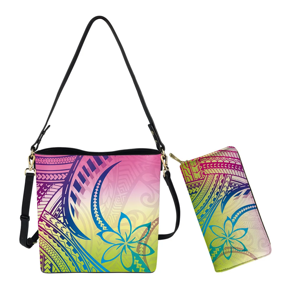 Blue Polynesian Tribal and Hibiscus Style Luxury Sling Bags for Women Girls Stylish Crossbody Handbags Leather Purse Female 1MOQ