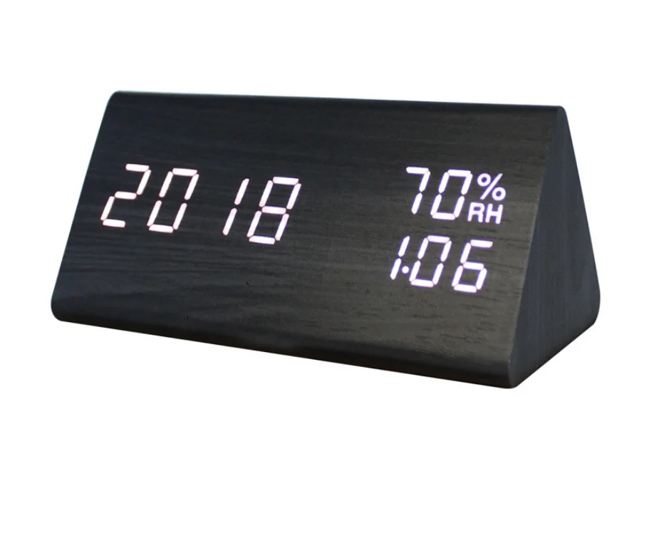 Amazon Hot Sale Desktop digital LED wooden table clock and alarm clock with temperature display