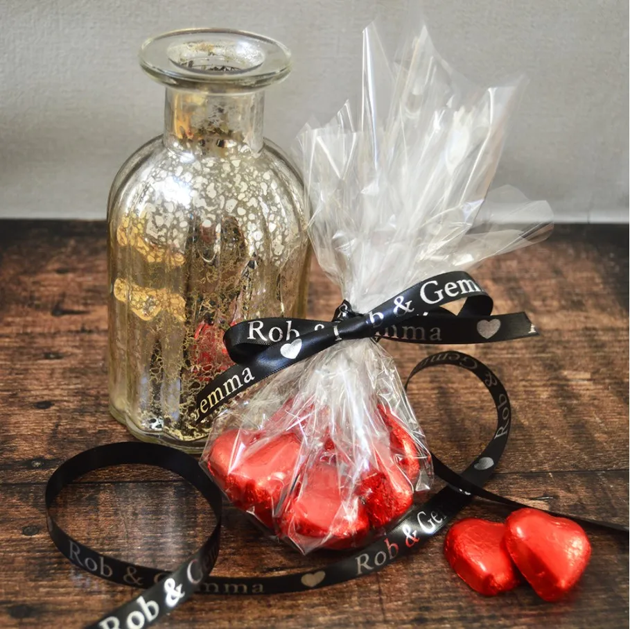 Атласная лента из полиэстера для упаковки подарков с металлическим логотипом по низкой цене