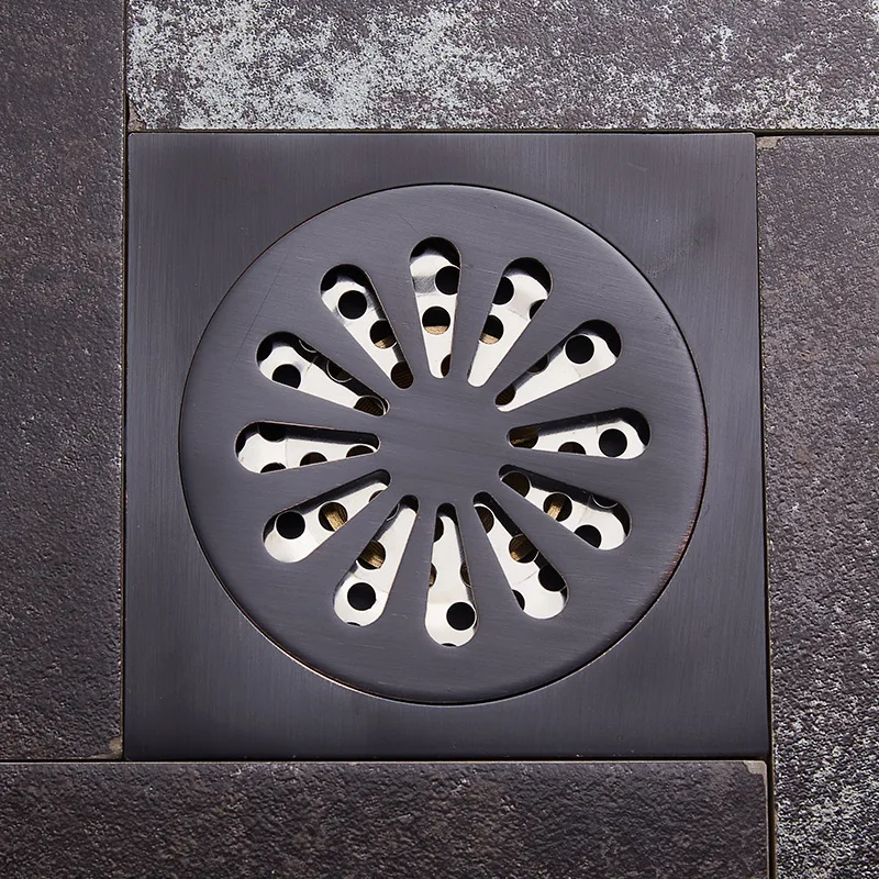 Solid Brass Square black Floor Drain 4 inch Bathroom Shower Floor Drainer