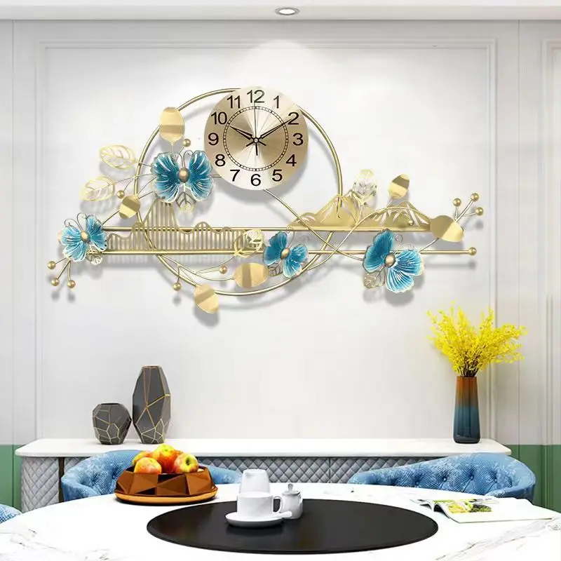 101*51cm Living Room Creative Metal Wall Art Decoration Light Luxury Butterfly Shape Wall Clock Handicrafts For Home Decor