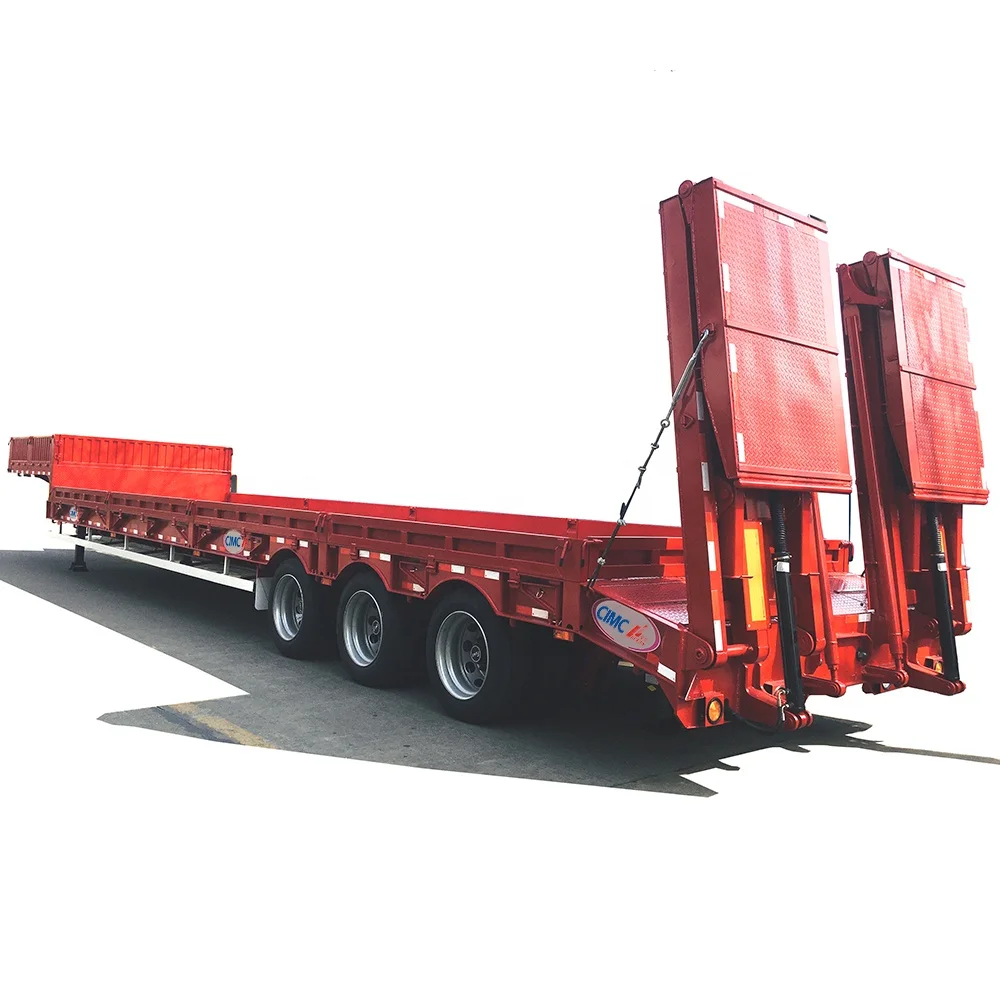 CIMC HUAJUN 3 Axle Low Bed Semi Trailer with Hydraulic Ramp