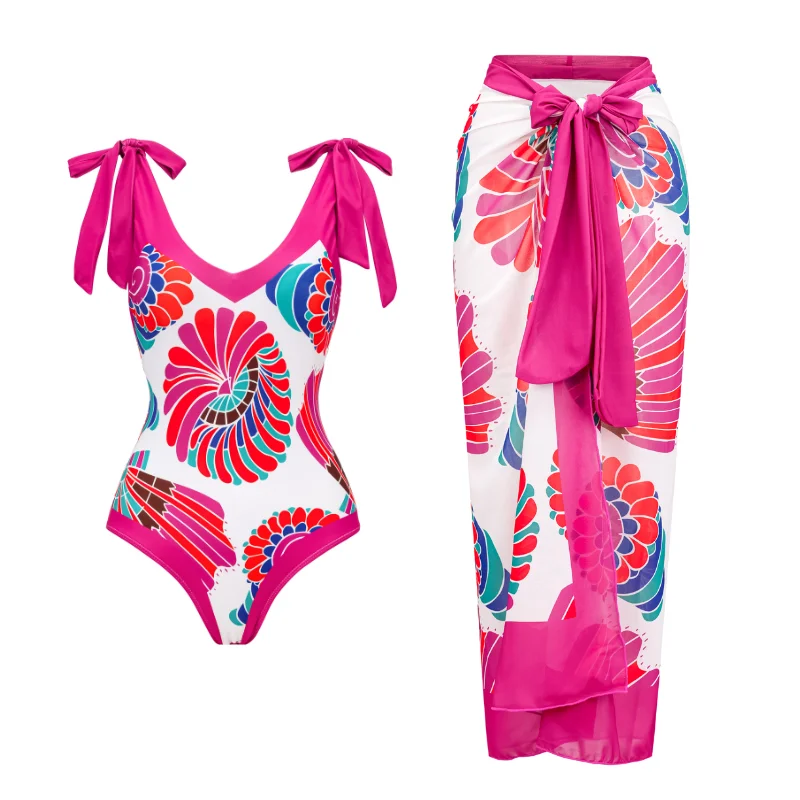 Bestway wholesale 2023 ladies New fashion Printed one piece Swimsuit with beach dresses cover up Bathing Suit for women Swimwear