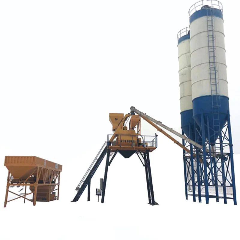 Mini One-Site 2 Silos Hzs25 Mozambique Discharge Hopper Cement Silo Concrete Batching Plant For Sale