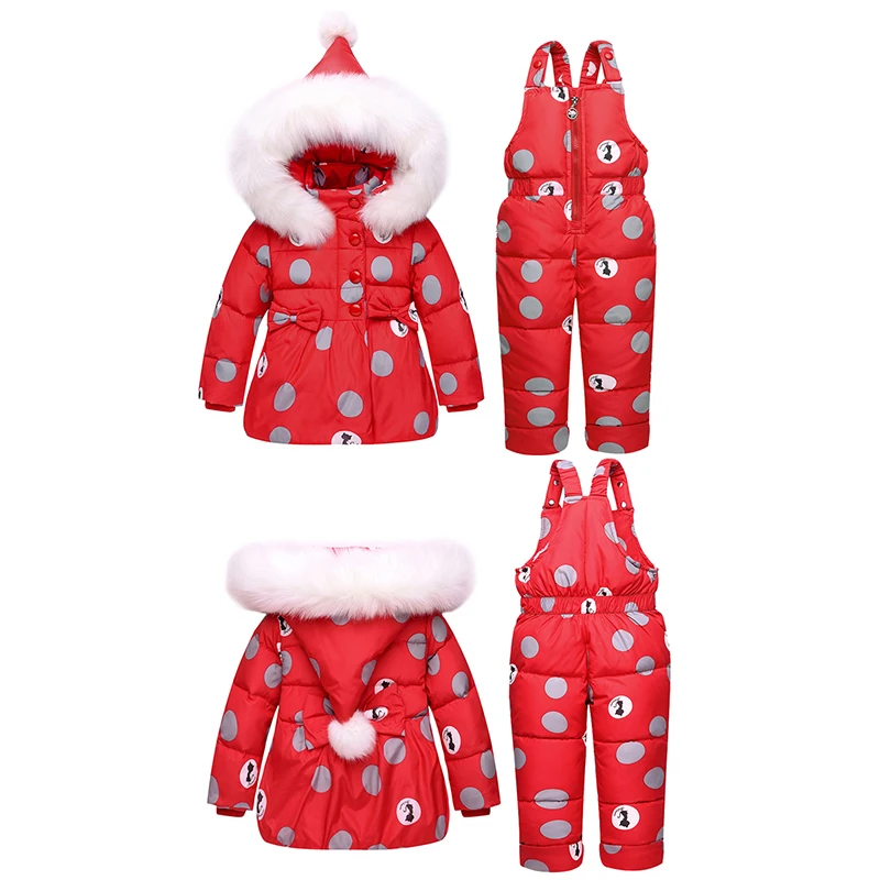 JiAmy Winter Lightweight Outdoor 2 Piece Polka Big Dots Snow Jacket Kids Sport Clothes