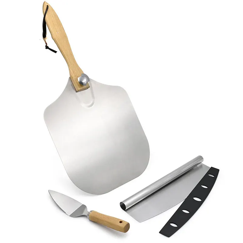 Household pizza Baking tools set Foldable Handle Pizza Shovel Aluminum Alloy Metal Non Stick Pizza Peel Paddle Cutter