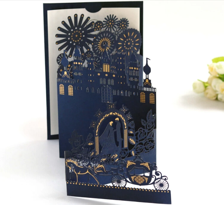 Wedding Invitations Laser Cut Card Bride and Groom Castle Wedding Favors Gifts for Guests Wedding Greeting Card Supply