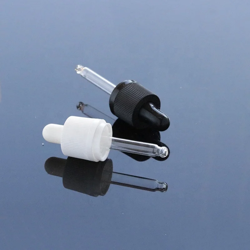 Fancy Custom 18mm 20mm black white plastic child proof dropper cap with glass serum pipette (NK-D-04)