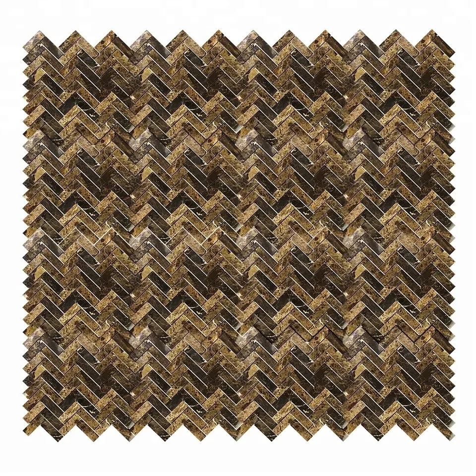 Dark Emperador new design for wall decoration Polished Herringbone interlocking marble mosaic tile