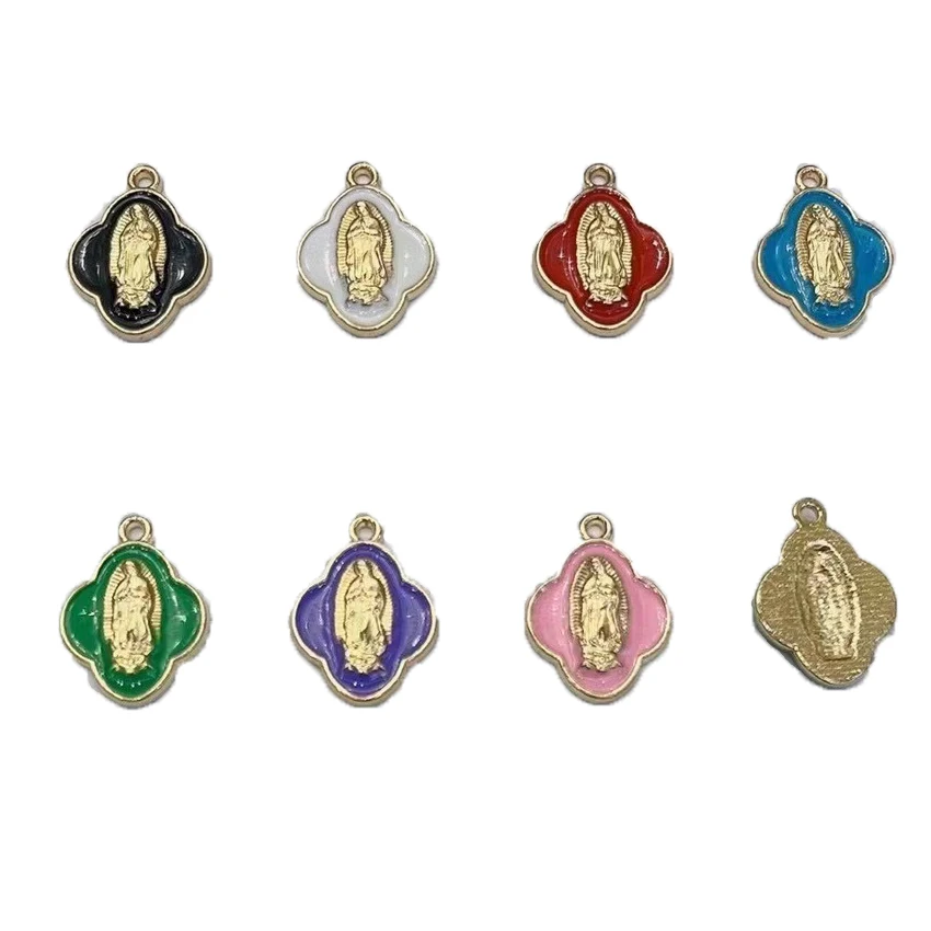 Alloy Mexican Virgin Guadalupe Oil Dropping Small Pendant Accessories Size: 20x14.5mm