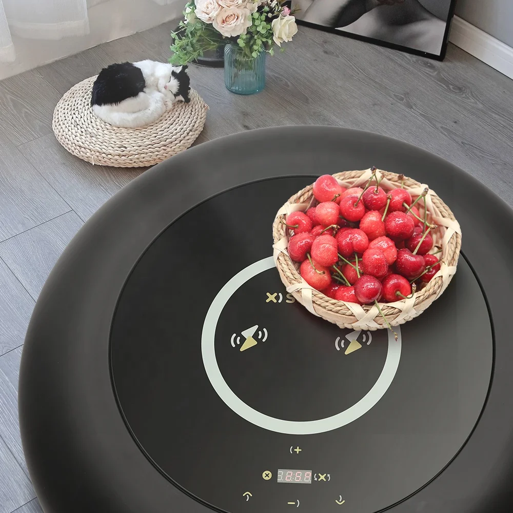 stainless material round type auto-lift up  with cooling function wireless charge of  Smart Interactive Touch Coffee Table