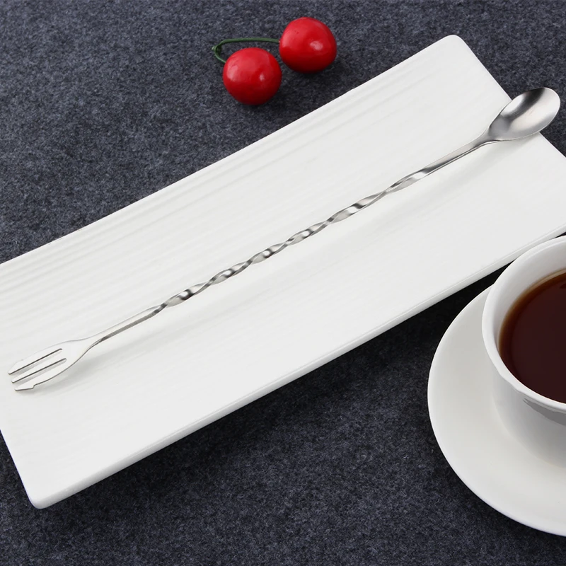 Bar Spoon With Fork Cocktail Spoon Long Handle Stirring Stainless Steel Cocktail Spoon
