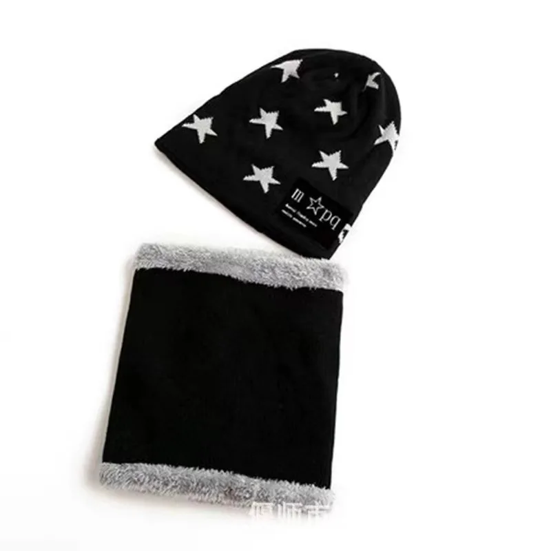 Winter boy warm set 2-16 years old fleece lining children knit beanie hat