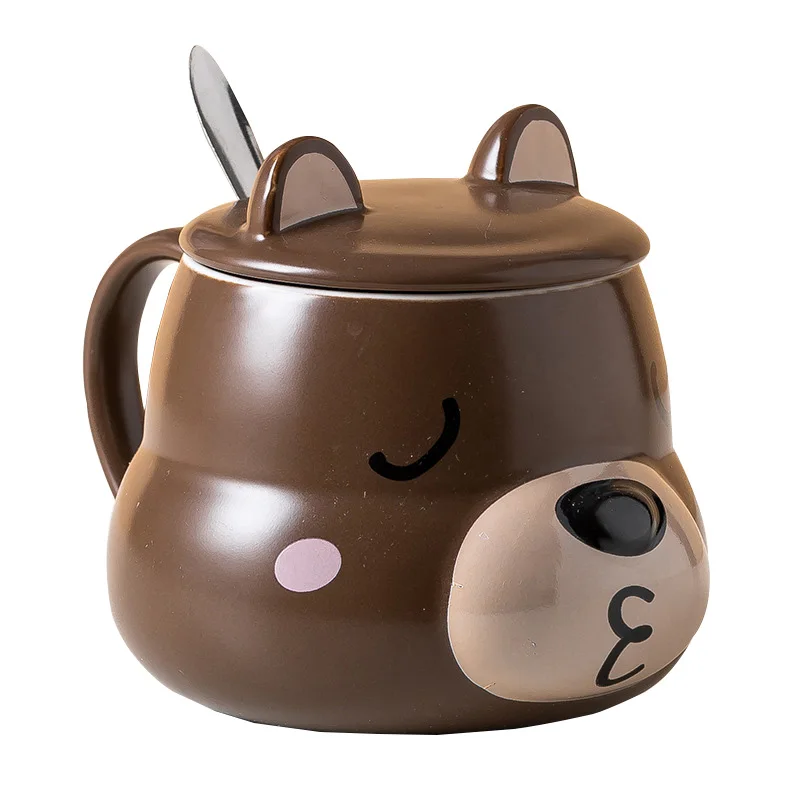 with lid milk ceramics creative creative 3d animal shaped cup cute mugs bear coffee mug