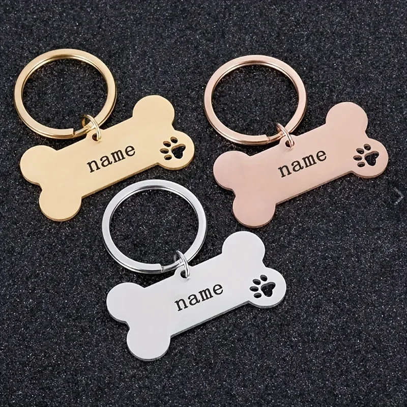 hundemarke rohling Puppy hollow out paw DogTags Rose Gold Black Silver Engraved Collar Tag Personalized Name Tag Bone Dog Tag