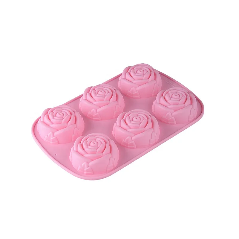 6 Cavity Food Grade Non-Stick 3D Rose Flower Silicone Mold Chocolate Ice Handmade Soap Baking Cake Silicone Mold