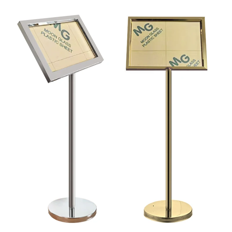 Hotel Lobby Stainless Steel Logo Poster Stand A4 Advertising Paper Display Stand for Landscape & Decking Product