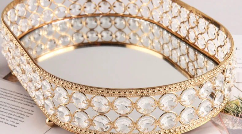 Hight Quality Oval Tray Glass Base Coffee Table Food Luxury Gold Mirror Serving Tray For Home Decor