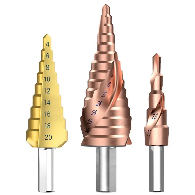 Hss titanium Triangle Shank step cone taper drill Bits Set for Pagoda Drill Wood Metal Drilling