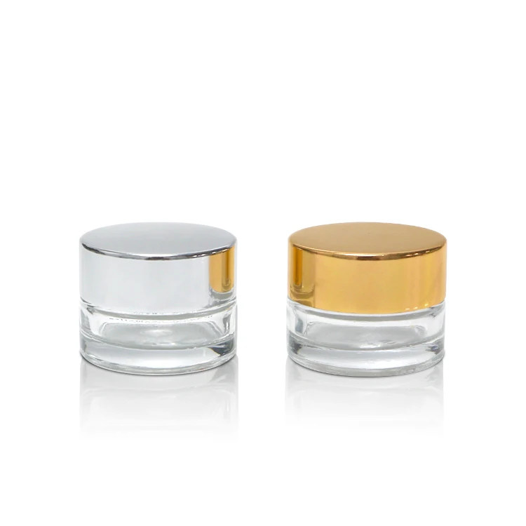 wholesale 5g 5ml 5 ml mini cosmetics clear frosted glass cream jar with gold black white lid for face eye cream cosmetic sample