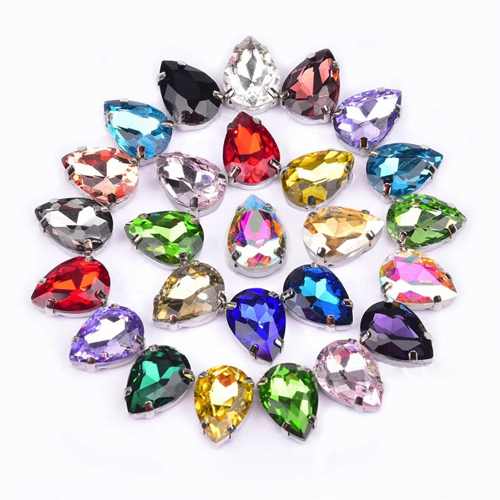 Tear Drop Shaped Crystal Sew on Rhinestone With Silver Claw Setting for Wedding Dress Shoes Bags