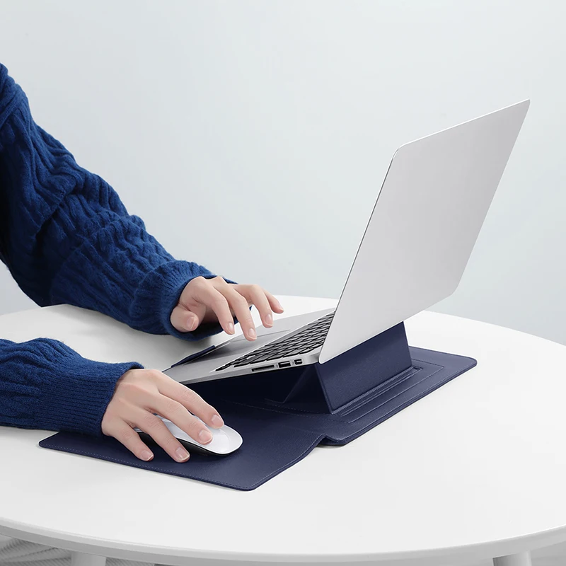 BUBM 13 14 15 16 High Quality Waterproof Slim PU Leather Laptop Sleeve Bag Case and with foldable Stand for Macbook Air Pro