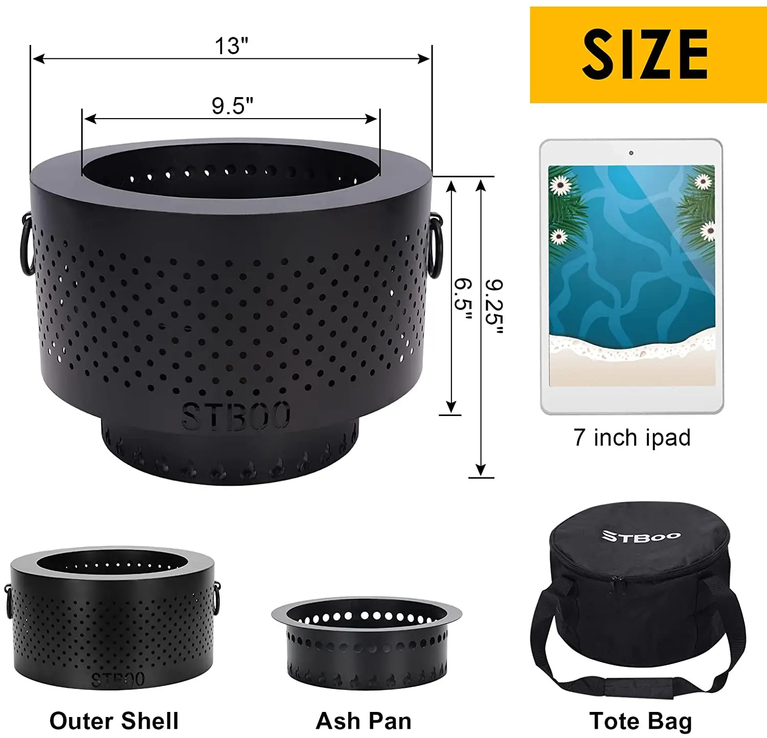 Smokeless Outdoor Fire Pit Furniture Garden Firepit Metal Round Fireplace With Carrying Storage Bag