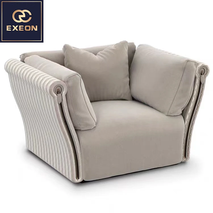 Modern Luxury Light Leather Sofa High-end Villa Design Living Room Soft Sofa